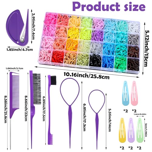 32 Colors 2000 Pcs Hair Rubber Bands with 16 Styling Tools