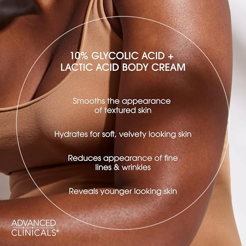 Advanced Clinicals 10% Glycolic & Lactic Acid Body Lotion 16oz Exfoliating Moisturizer