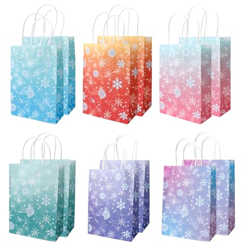 12 Pack Colorful Snowflake Gift Bags with Handles