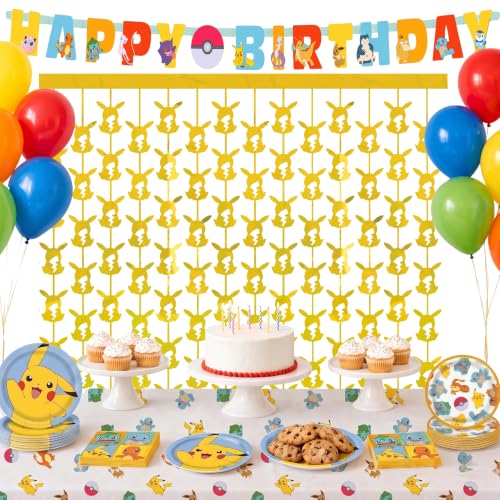 Pokemon Birthday Party Decorations Set for 16 – Plates, Banner & Balloons
