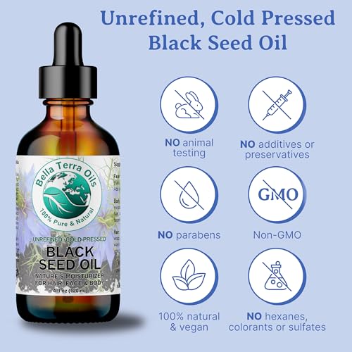 Bella Terra Oils - Black Seed Oil 4 oz - Harness the Power of Nigella Sativa, Abundant in Thymoquinone & Essential Fatty Acids, A Luxurious Addition to Your Beauty Routine