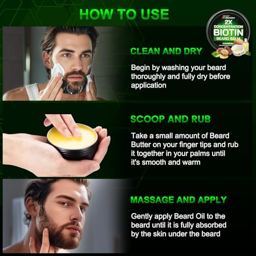 Beard Balm-2X Concentration Biotin -Styles, Growth, Strengthens & Softens Beards and Mustaches - Natural Beard Conditioner Wax with Organic Shea Butter, Argan & Jojoba Oils