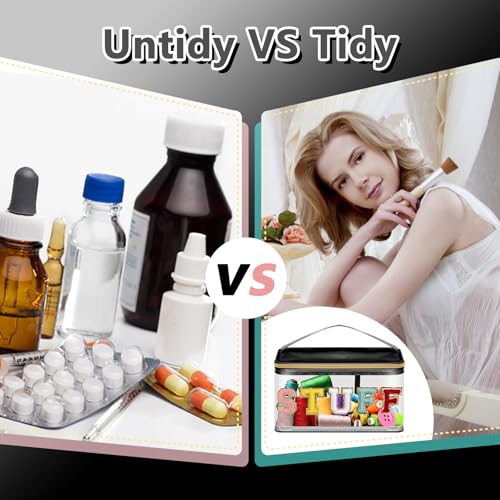 Chenille Letter Patches Clear Makeup Bags Stuff Purse Pouch, Preppy Nylon Cosmetic Toiletry Storage Bag with Handle Zipper, Waterproof PVC Portable Makeup Travel Pouch for Women Girls(Black/STUFF)