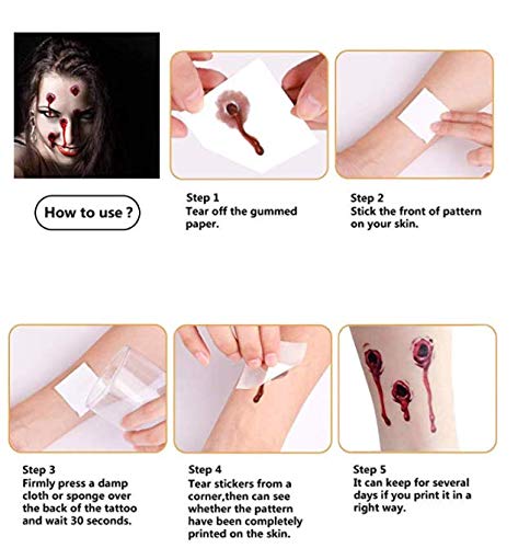 10 Sheet Temporary Scar Tattoos - Waterproof Zombie Wound Stickers