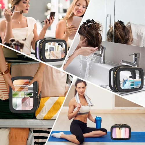 Beaulyn Clear Makeup Bag for Women - Waterproof Travel Toiletry Bag, Transparent Leather Cosmetic Organizer with Handle, Large Makeup Pouch for Travel
