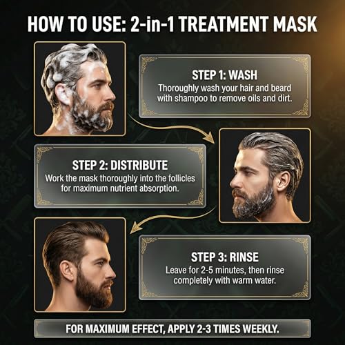 2-in-1 Hair Mask & Beard Conditioner for Men ? Deep Conditioning Beard Mask with Keratin & Hyaluronic Acid ? Men's Hair & Beard Treatment ? 6.7 oz