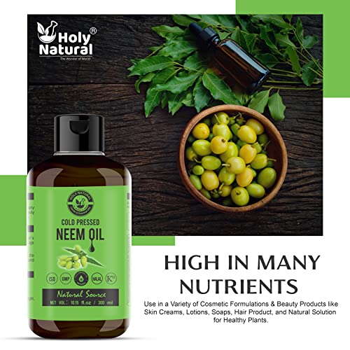 Neem Oil (10.15 fl oz) 100% Pure & Natural, Virgin Cold Pressed Neem oil, Good for dry skin to moisturize, Dandruff free hair