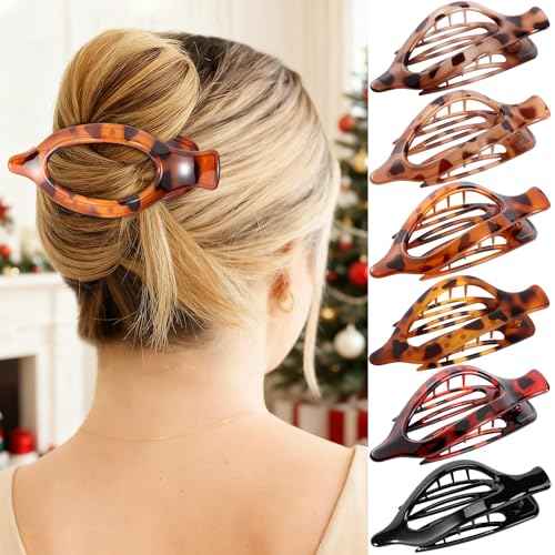 6 Packs Flat Claw Clips for Women, French Tortoise Shell Flat Hair Clip, Matte Hair Claws Clip for Thin Thick Hair, Lay Down Claws Clips, Durable Strong Hold Hair Clip, Christmas Gifts