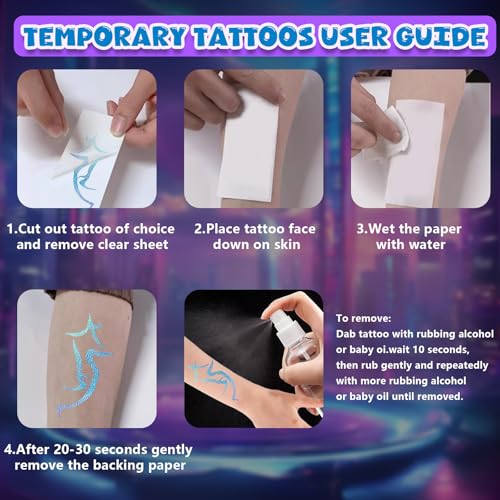 Iridescent Rune Temporary Tattoos with Purple Hair Chalk