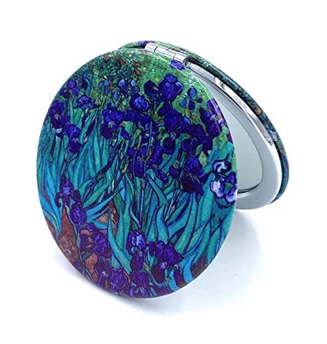 Van Gogh Irises Pocket Mirror for Women - Compact Travel Makeup Mirror with 2x Magnification - Artistic Gift