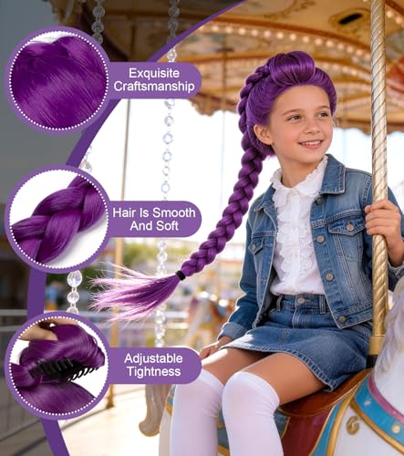 33.5" Purple Braided Wig for Kids with Adjustable Cap