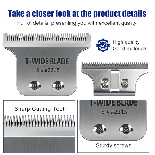 2215 Replacement T Wide Blades Replacement for Wahl 5 Star Detailer Li Trimmer 8081/8171- Adjustable Zero-Gap Stainless Steel Blade,Silver Pack