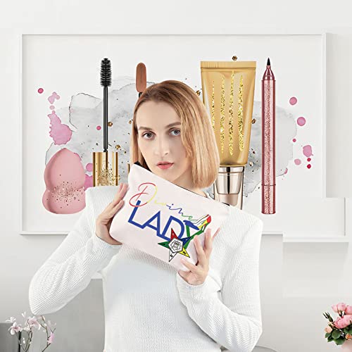 LEVLO OES Eastern Star Cosmetic Make Up Bag OES Sorority Sisters Gift Idea Divine Lady Makeup Zipper Pouch Bag(Divine Lady)
