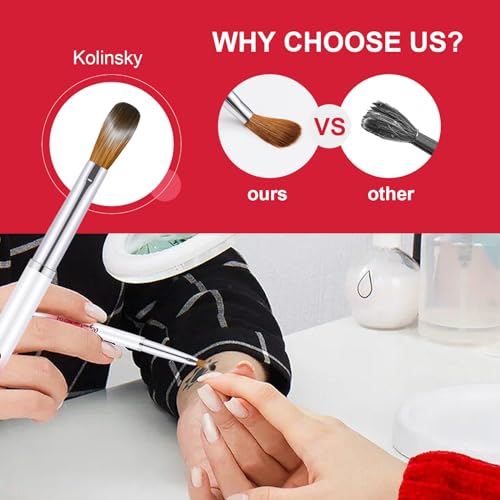 4PCS Gradient Red Silver Acrylic Nail Brush Set Kolinsky Hair Oval Pressed Shape