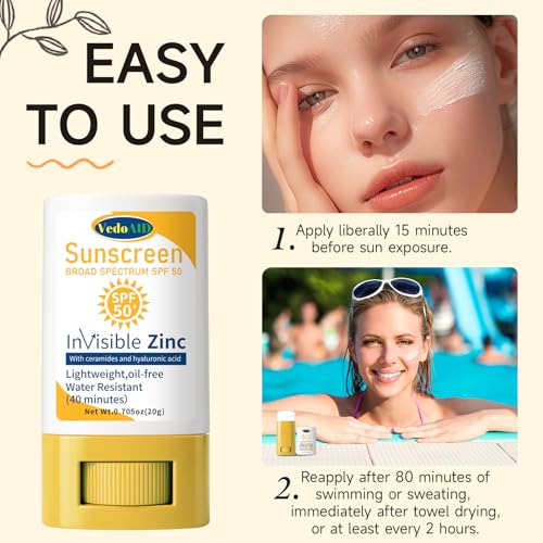 VedoAID Invisible Zinc Sunscreen Stick SPF 50 - Water Resistant & Hydrating