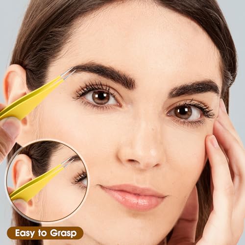 6-Piece Needle Nose Tweezers - Precision Fine Point Tip - Stainless Steel - Blackhead Remover for Nose, Facial Hair & Eyebrow