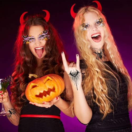30 Sheets Halloween Eye Tattoos - Spider Web, Skull & Bat Designs