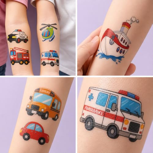 96 PCS Transportation Temporary Tattoos for Kids