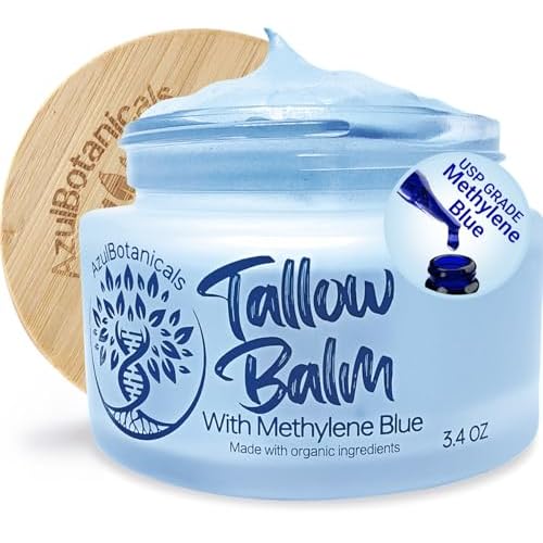 Methylene Blue Infused Whipped Grass Fed Beef Tallow Balm, Anti-Aging, Moisturizer, Stretchmarks, Rosacea, Psoriasis, Eczema, Acne, All skin types, Organic Ingredients 3.4oz
