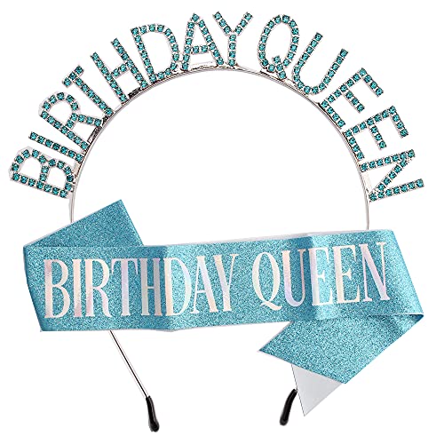 Birthday Crown & Sash Set for Women - Princess Rhinestone Tiara