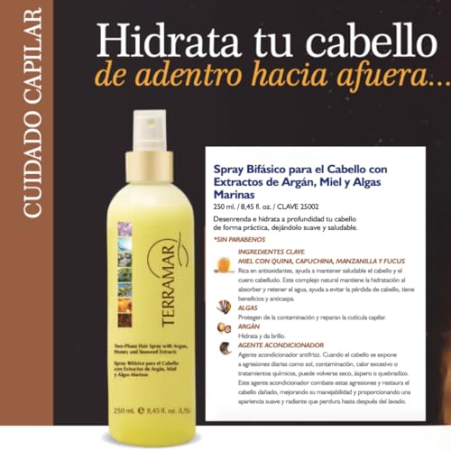 Terramar Argan & Honey Hair Spray - Detangling & Hydrating Treatment, 8.45 fl oz
