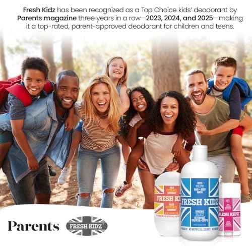 Fresh Kidz Roll On Deodorant for Kids and Teens - Baking Soda and Aluminum-free 24 Hour Protection for Sensitive Skin - Boys "Blue" 1.86 fl.oz. (2 Pack)