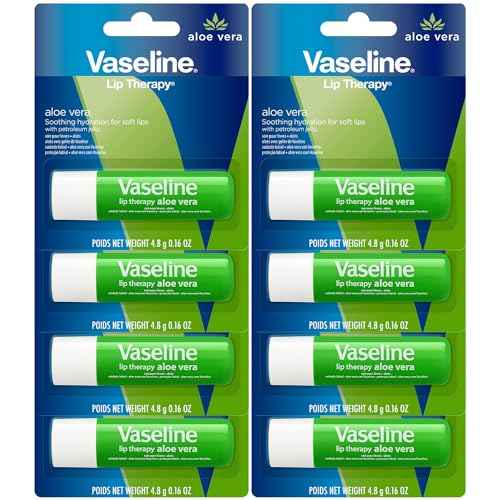 Vaseline Lip Therapy Aloe Fresh 8-Pack ? Moisturizing Lip Balm for Very Dry Lips, 0.16 Oz Ea