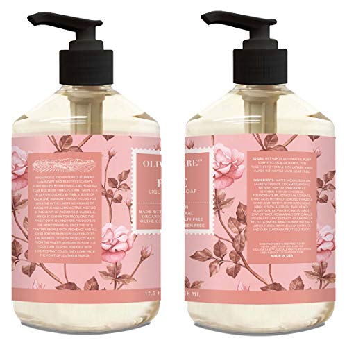 Olivia Care Liquid Hand Soap Rose & Essential Oils. All Natural - Cleansing, Germ-Fighting, Moisturizing Hand Wash for Kitchen & Bathroom - Gentle, Mild & Natural Scented - 18.5 OZ