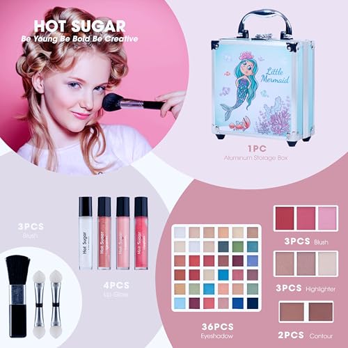 Hot Sugar Teen Makeup Kit with Case - 36 Eyeshadow, Lip Gloss & Brushes