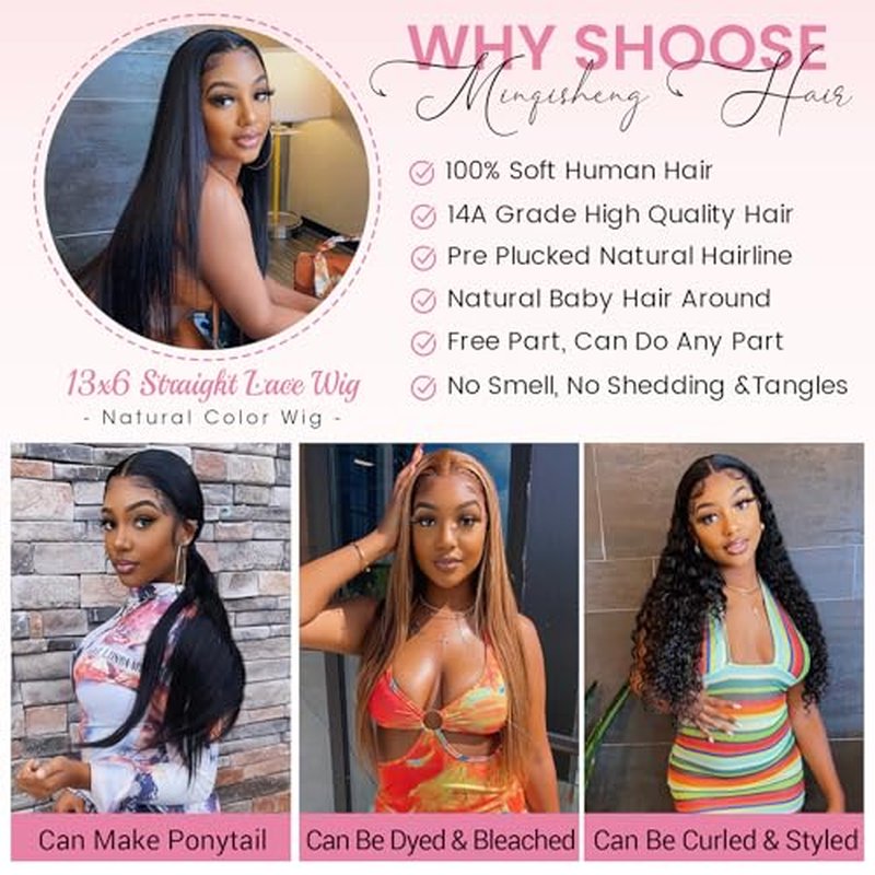 24 Inch Straight Human Hair Lace Front Wig 13x6 200% Density