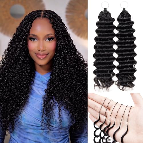 Feather Crochet Human Hair 18" Deep Wave Extensions #1B Black