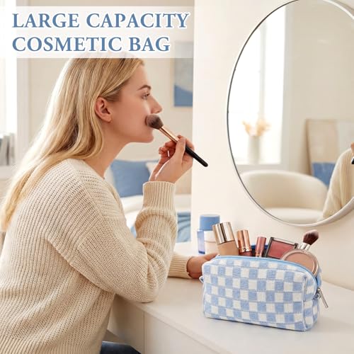 Gilprop 8-Pack Checkered Makeup Bags - Portable Cosmetic Pouches