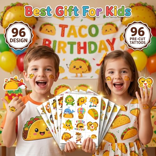 96 Taco Temporary Tattoos for Kids - Fiesta Party Favors