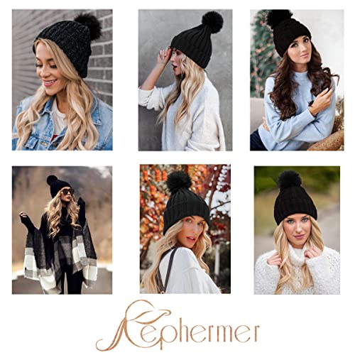 Women's Beanie Hat with 20" Wavy Hair Extensions - Knit Pom Cap