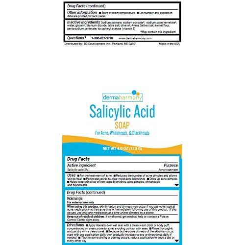 2% Salicylic Acid Soap for Acne by Dermaharmony (Two 4 oz Bars)