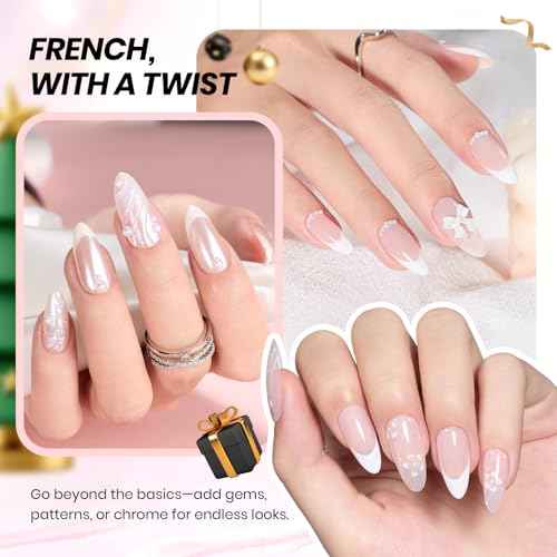 Beetles French Gel Polish Set - White Nude Pink Gel Nail Polish Soak Off UV LED French Tip Manicure with 2 French Manicure Nail Art Sticker Sheets, Classic French Nail Kit for DIY at Home or Salon