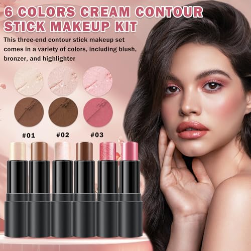 6-Color Cream Contour Stick Makeup Kit - Highlighter & Bronzer