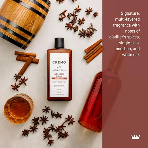 Cremo Bourbon & Oak 2-in-1 Shampoo & Conditioner, 16 Fl Oz