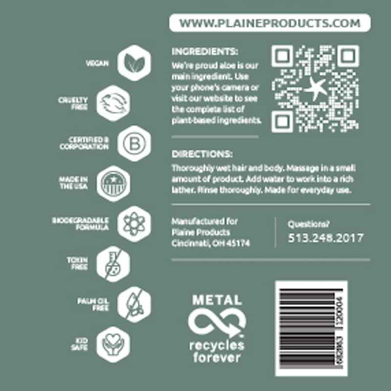 Plaine Products Eco Friendly Shampoo + Body Wash 2 in 1 Combo, 16oz, Sage (Original (with pump))