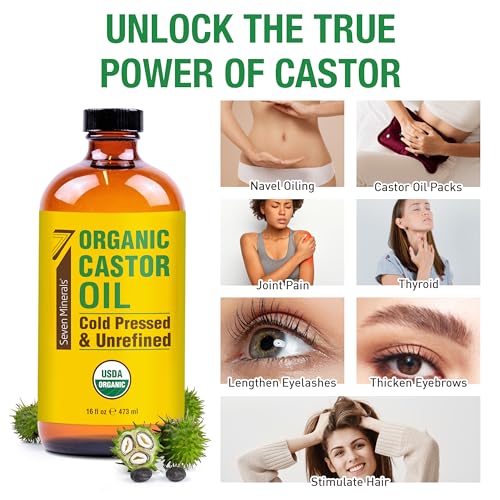 Seven Minerals Organic Castor Oil 16oz Glass Bottle
