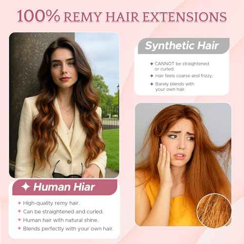 Clip in Hair Extensions Real Human Hair for Women, 14 Inch 36g 6pcs, Medium Brown Mix Dark Blonde, Straight - Highlight, Add Volume and Length for Daily Wear, Parties, Weddings