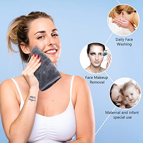 KinHwa Soft Washcloths Quick Drying Face Cloths Reusable Makeup Remover Cloths Microfiber Facial Cloths for Washing Face Gray Makeup Washcloths 6 Pack