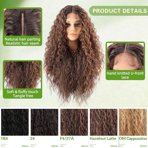 Chraylend Hazelnut Latte Synthetic Lace Front Wig - 30 Inches Kinky Curly HD Transparent Part for Women