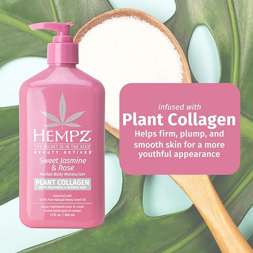 Hempz Sweet Jasmine & Rose Herbal Body Moisturizer for Women, 17 Fl. oz. - Moisturizing Lotion with 100% Pure Hemp Seed Oil, Collagen, Shea Butter - Hydrating Vegan Lotion for Dry Skin