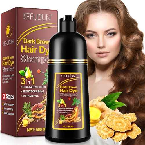 NIFEISHI Dark Brown Hair Dye Shampoo 3 IN 1, Hair Color Shampoo for Gray Hair, Coverage for Women & Men Natural Herbal Plant Semi Permanent Grey Hair Cover Treated 500ml