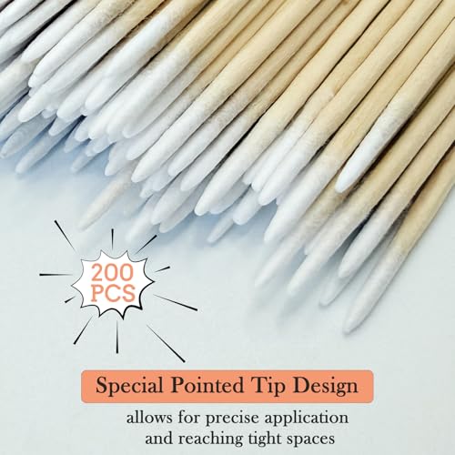 200PCS Pointed Cotton Swabs for Nails - Mini Tips, Microblading Cotton Buds & Nail Polish Clean Up Tool - Fine Point, Precision Micro Swabs for Makeup & Beauty