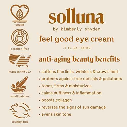 Solluna by Kimberly Snyder Anti-Aging Eye Cream ? Plant Based Under Eye Treatment with Hyaluronic Acid, Ashwagandha, Calendula & Eyebright Botanicals (0.5oz) Non-Toxic, Cruelty-Free, Vegan & Non-GMO
