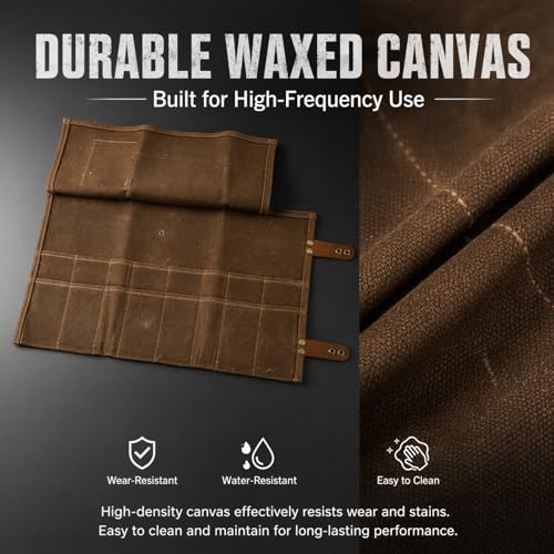 16-Slot Barber Scissors Bag Roll-Up | Waxed Canvas & Leather