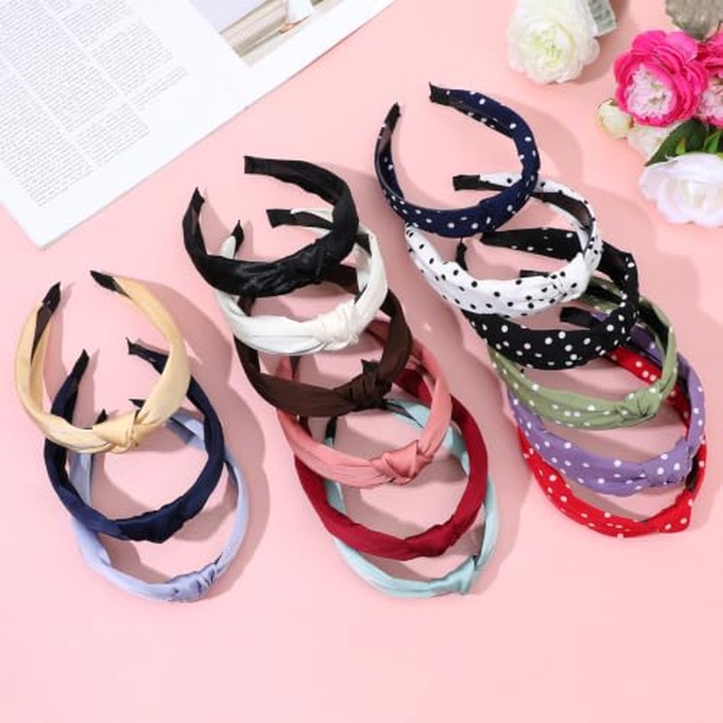 15-Piece Wide Knotted Headbands for Women - Colorful Non-Slip