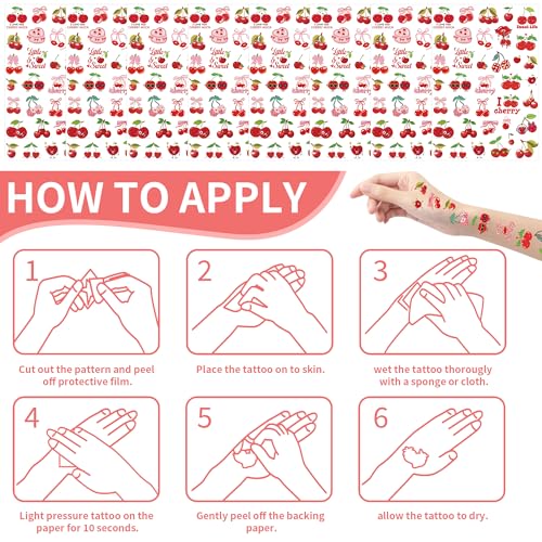 Cherries Party Temporary Tattoos - 280 Pcs Funny Fruit Themed Birthday Party Favors, Cute Cherries Designs Party Supplies Decorations(8 Sheets)
